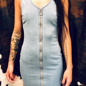 Denim Bodycon Mini Zipper Dress
